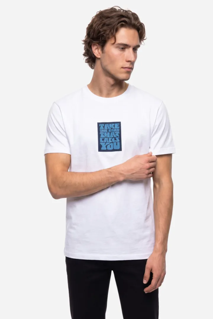 Erkek Baskılı Bisiklet Yaka T-Shirt