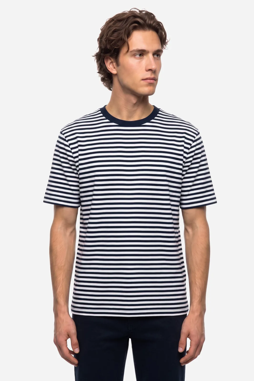 Erkek Çizgili Comfort Fit Bisiklet Yaka T-Shirt