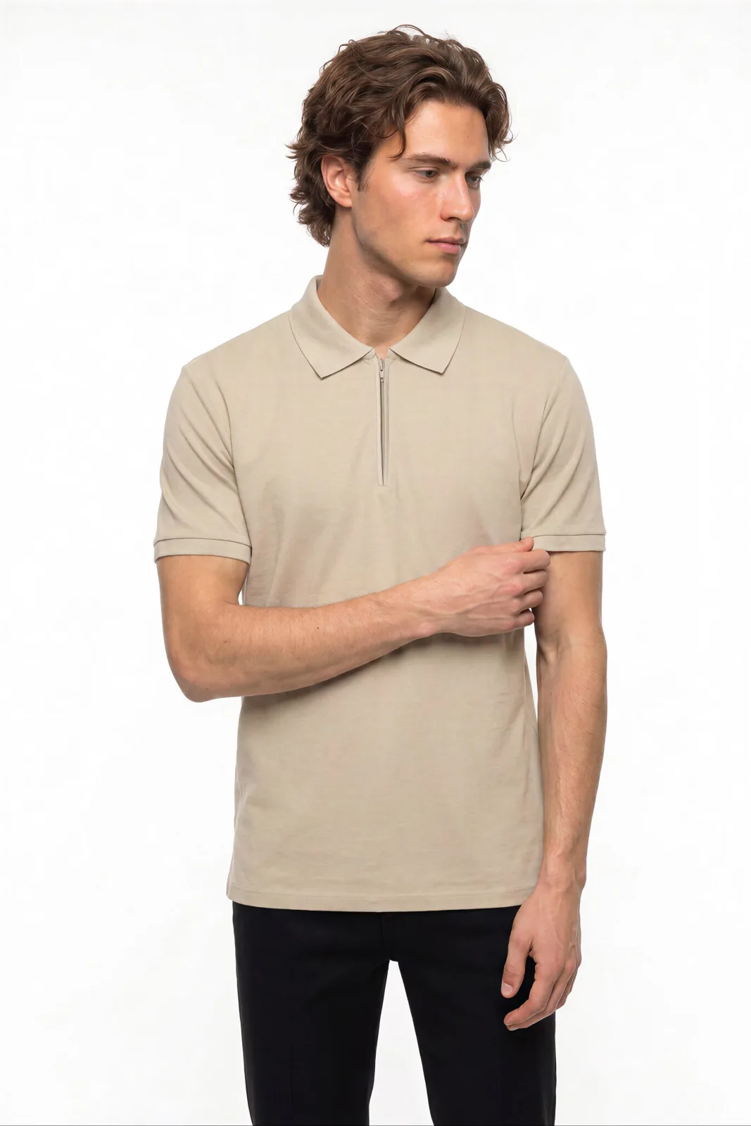 Erkek Fermuarlı Polo Yaka Kısa Kollu T-Shirt