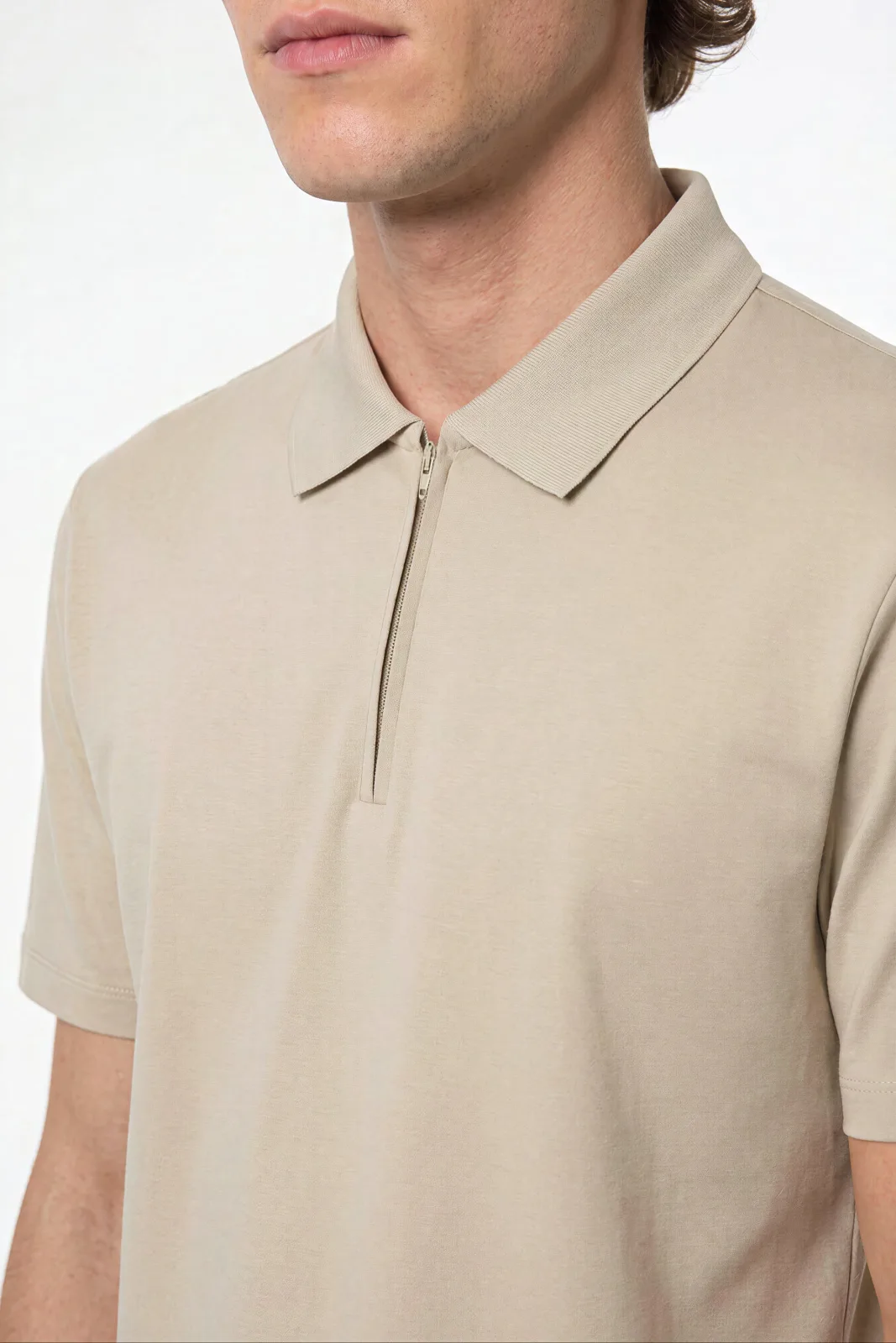 Erkek Fermuarlı Polo Yaka Kısa Kollu T-Shirt