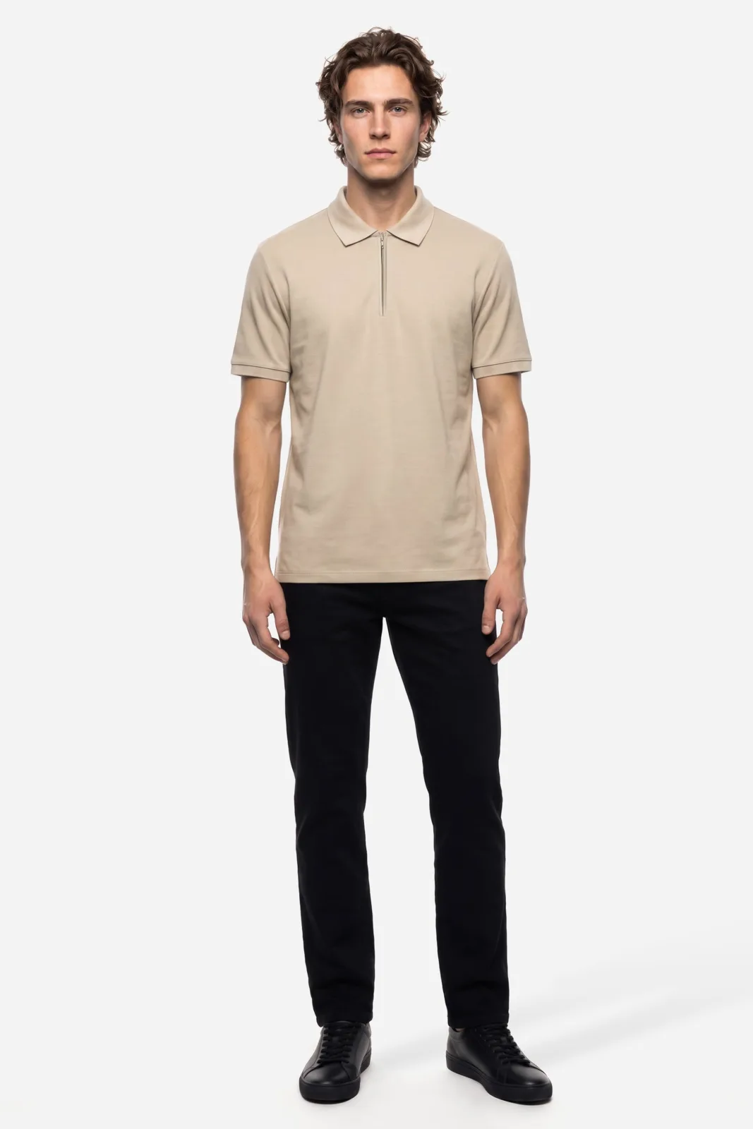 Erkek Fermuarlı Polo Yaka Kısa Kollu T-Shirt