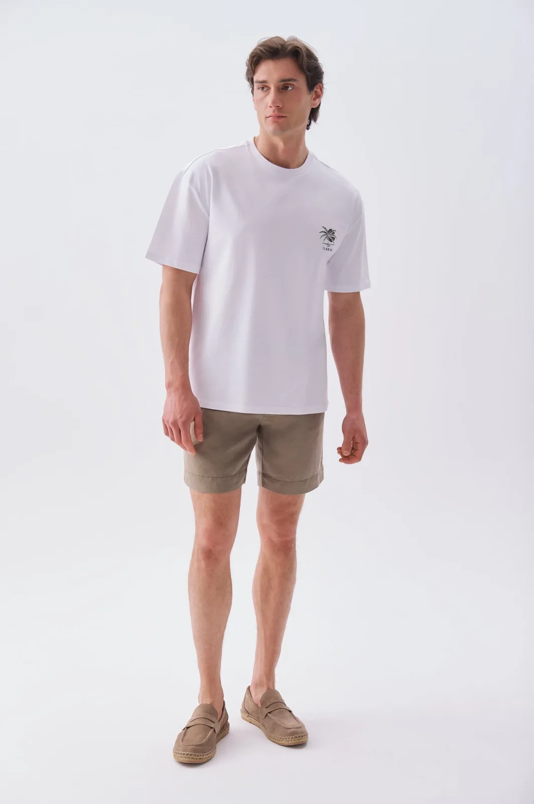 Erkek Straight Fit Keten Karışımlı Şort
