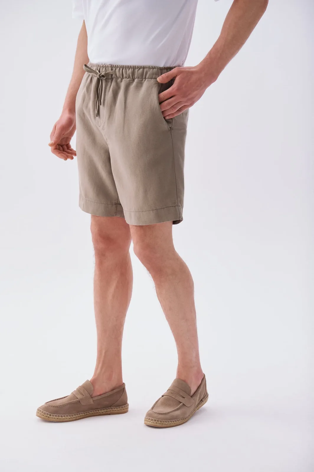 Erkek Straight Fit Keten Karışımlı Şort