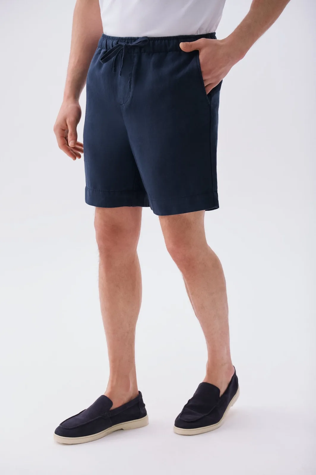 Erkek Straight Fit Keten Karışımlı Şort