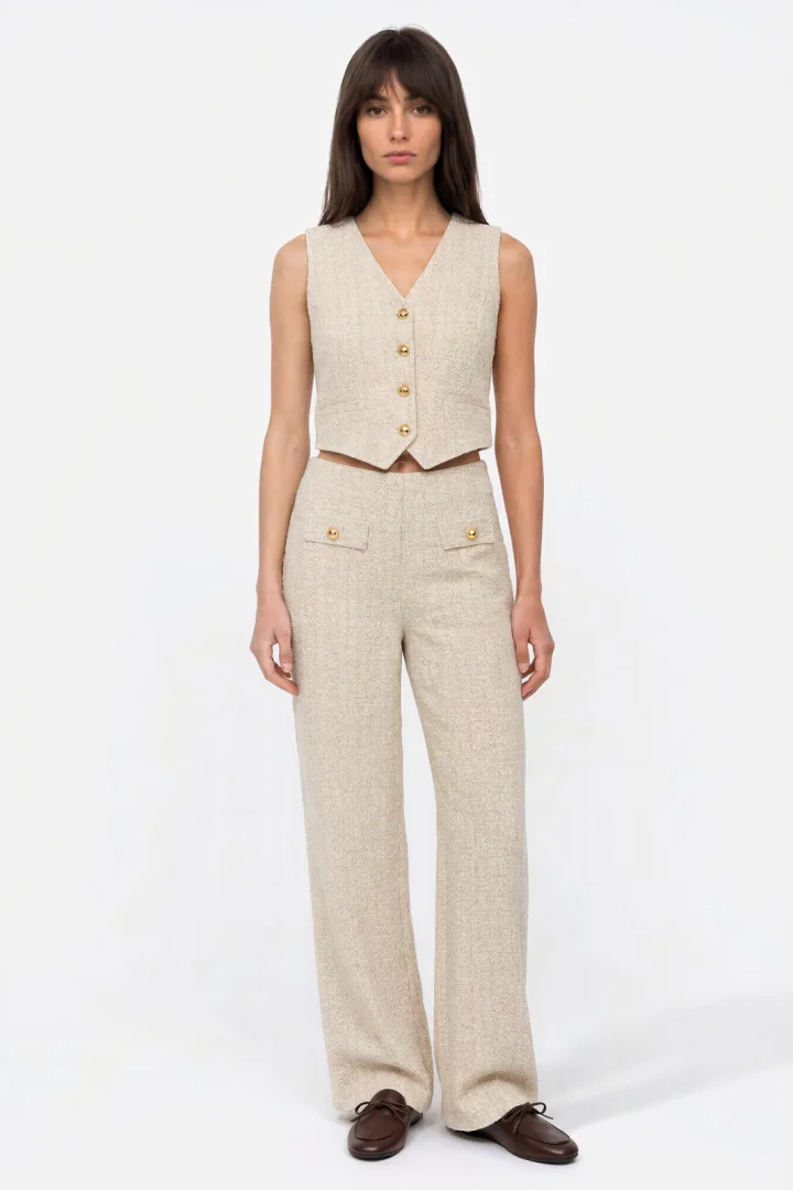 Kadın Cep Görünümlü Wide Leg Örme Pantolon