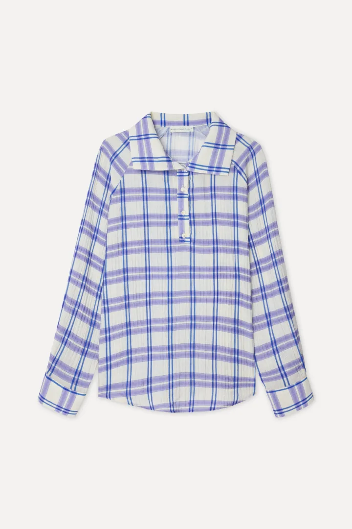 Kadın Ekoseli Loose Fit Uzun Kollu Bluz