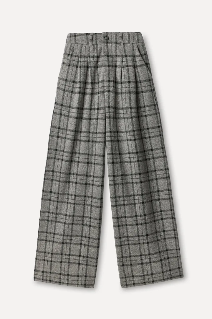 Kadın Ekoseli Wide Leg Pantolon