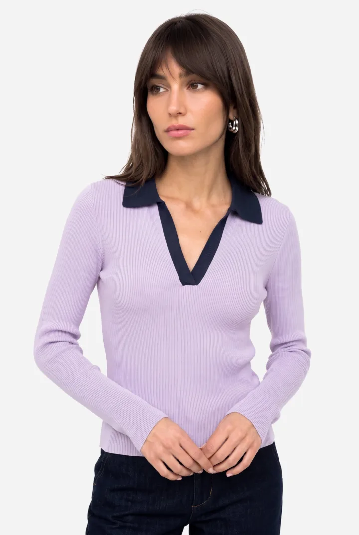 Kadın Fitted Polo Yaka Uzun Kollu Bluz